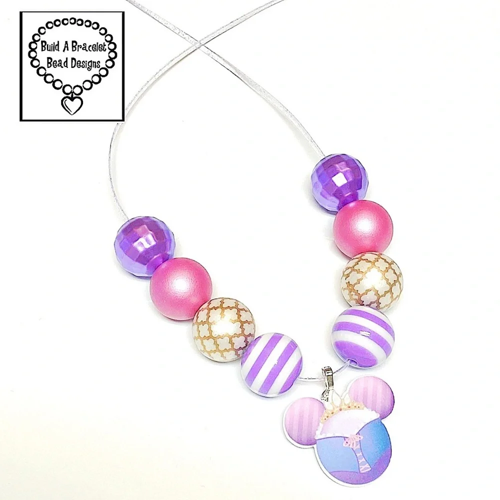 Disney Princess Rapunzel Inspired Mouse Ears Necklace Adjustable Purple Princess